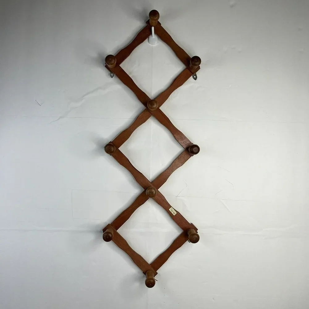 VTG Accordion Wooden Peg Rack Hanger Wall Hook Mug Coat Hat Jewelry Organizer - Picture 2 of 5